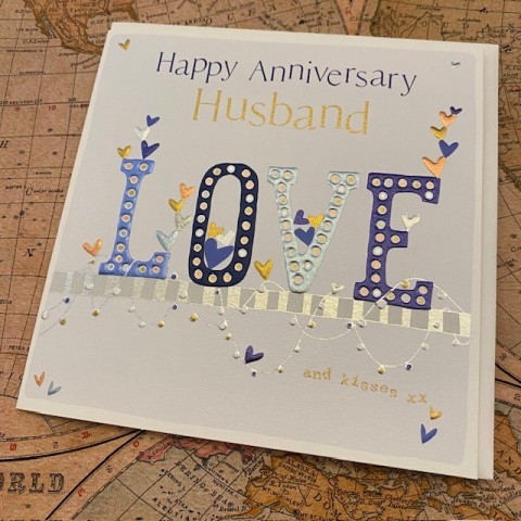 Wedding anniversary card Husband - Happy anniversary Husband, love and kisses xx
